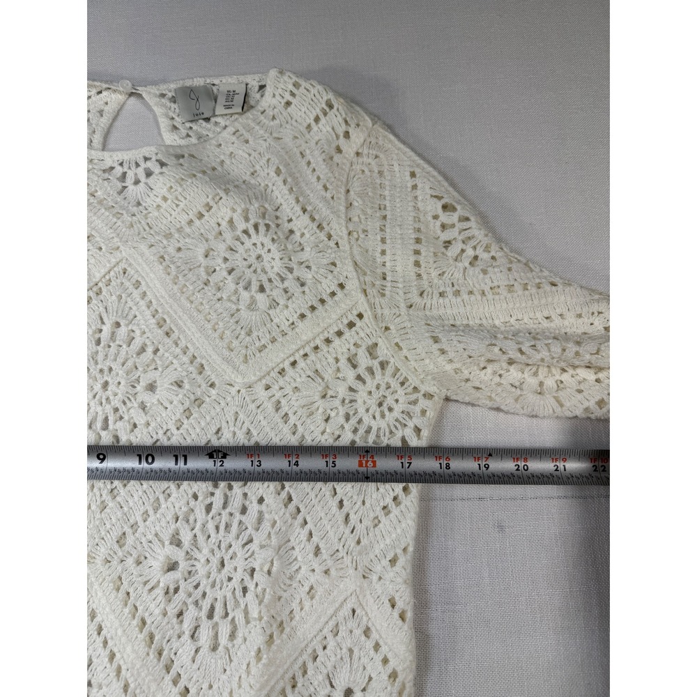 Joie White Crochet Diamond Lace Long Sleeve Mini Dress Keyhole Back Size Medium - Picture 7 of 8